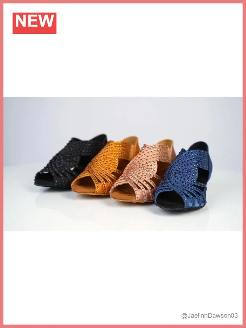 Women's Salsa Dance Shoes Low Cuban Heel Satin Slip-On Rhinestone Sparkle